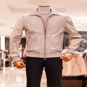 레노마 남성 SS 봄 가을용 아이보리 컬러 슬림핏 천연 양가죽 점퍼_RPEMLU04A