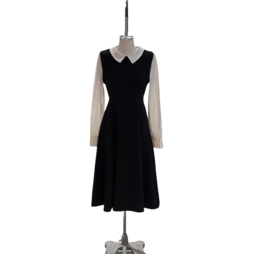 랩 배색 소매 카라 A라인 롱 원피스 AQ1WO243