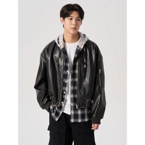 에잇세컨즈 빈티지 페이크 레더 블루종 블랙_45423ZLQ55