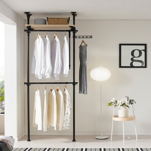 롯데알미늄 이지온 국민튼튼 3단 드레스룸 시스템 고급목재선반 행거 EOB-203MG