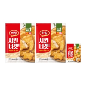 하림  치킨너겟 1kg 2봉+팝콘 180g 1봉