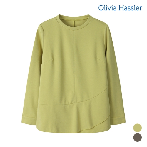 올리비아하슬러 밑단 언발 버튼 소매 티셔츠 OHAWTS704