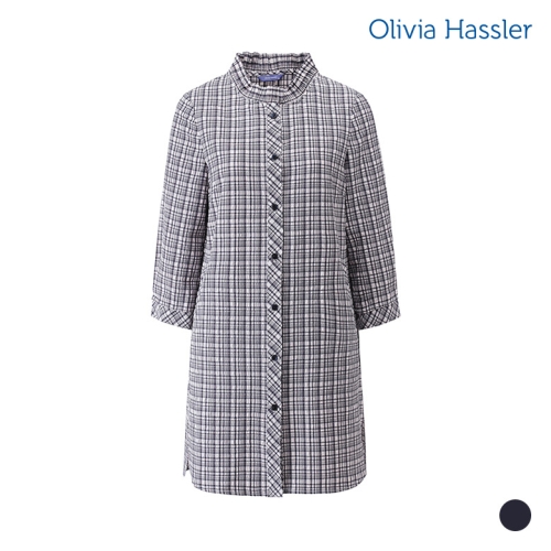 올리비아하슬러 체크시어서커롱블라우스_OHAFJK204