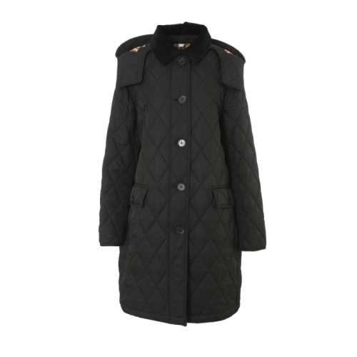 버버리 여성 데레햄 퀼팅 후드 롱 자켓 블랙 80712341