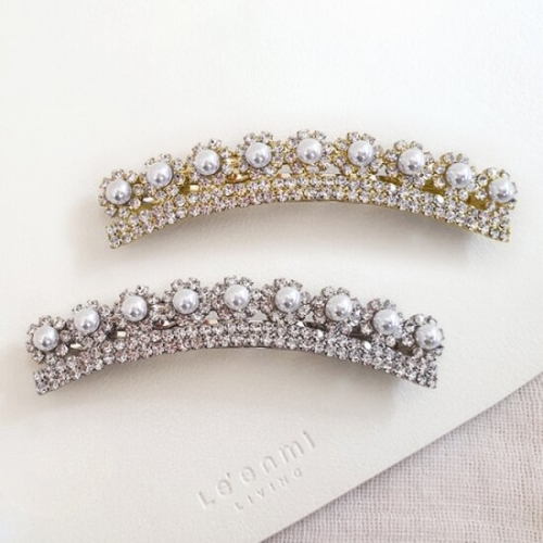 바이진주리본 꽃왕관자동핀