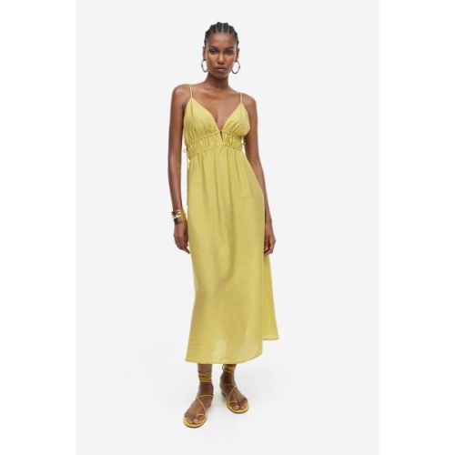  H&M 흐앤므 드로스트링 디테일 드레스 옐로 그린324398