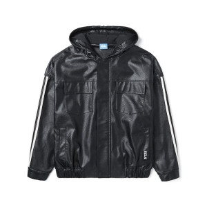 유씨엘에이 공용 유니크 배색테잎 인조가죽 후드 점퍼 블랙 UA2LE80