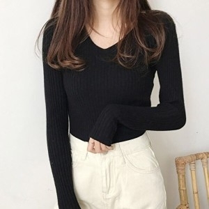 셀러허브 패션 OFK2QO78 레이온 부드러운 골지 니트 티셔츠 슬림핏