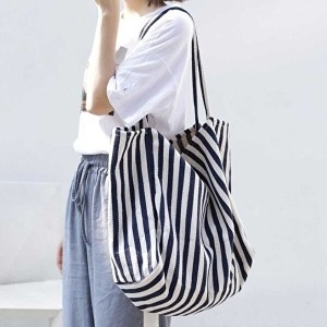 셀러허브 OFK09173 스트라이프 빅캔버스 숄더백 빅사이즈 에코백