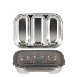 진성 스텐304 18-10 3구 반찬통 뚜껑세트 177x133x35