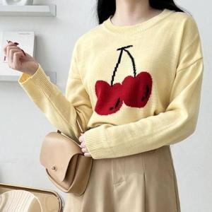 데일리룩 오노마 ONM 옷 픽셀체리긴팔 니트 여친룩 라운드 S11870475