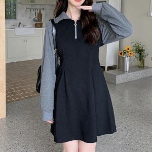 오노마 ONM 집업 카라 A라인 원피스 나그랑 핀턱 20대 캐주얼룩 S11330985