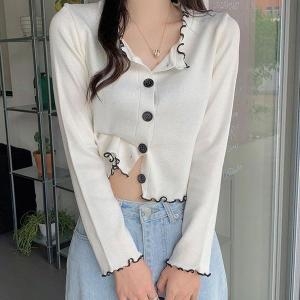 오노마 ONM 프릴 배색 크롭 니트 가디건 캐주얼룩 여친룩 S11104588