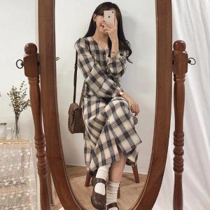 셀러허브 JSLK 브이넥 단추형 롱원피스 여성셔츠 원피스 S9212338