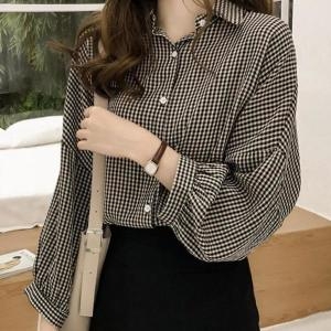 셀러허브 JSLK 체크 남방셔츠 셔링블라우스 남방블라우스 S9215148