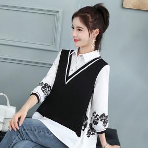 로로스키니 단아하고 여성스러운 꽃무늬 앞뒤가 다른 셔츠 블라우스 LH0050