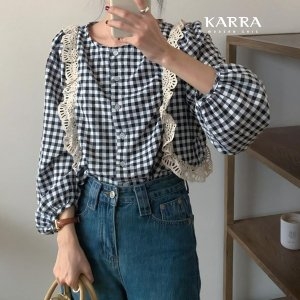 KARRA 니트레이스체크블라우스_A4S0697