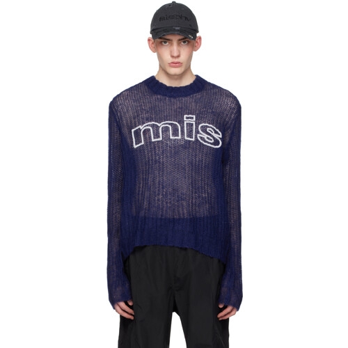 미스비헤이브 네이비 골지 니트 스웨터 241937M201002