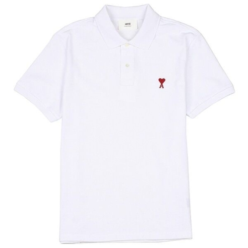 아미 하트 로고 카라 반팔 화이트 티셔츠_BFUPL001 760 100