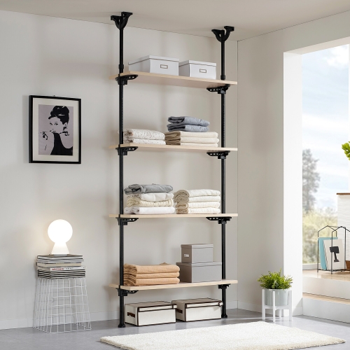 롯데알미늄 이지온 4단 우드 선반 행거 EOB-204M 23T