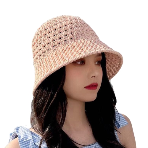  솔리드 컬러 속이 비어있는 어부 모자 여름 버킷햇 올매치 햇빛 모자 데일리웨어 모닝워 핑크 상품이미지