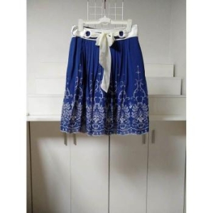 엔틱 플라워 벨티드 주름 쉬폰 플레어 스커트 NA-B S12002351