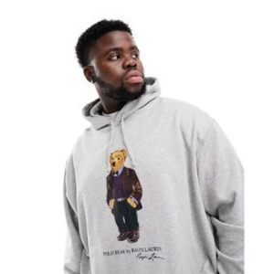 폴로랄프로렌 폴로 빅 앤 톨 헤리티지 베어 곰돌이 프린트 플리스 후디 후드 인 그레이 마를_7797790