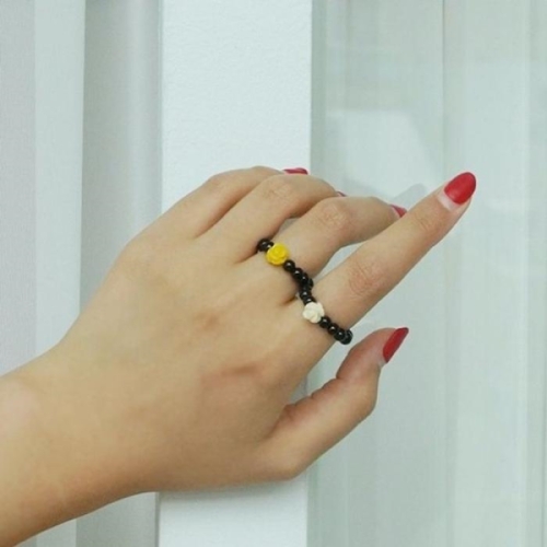 오노마  ONM 산호 블랙 오닉스 장미 구슬 원석반지 우정 흑사탕 링 12091287