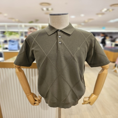 닥스 비스코스 컬러블록 반팔 카라니트_DKS1SWTS107