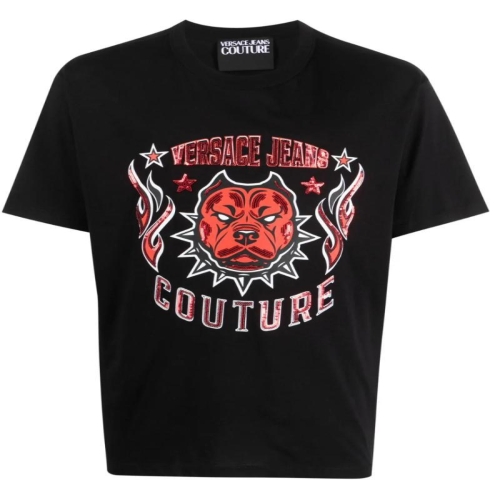 베르사체 진스꾸뛰르 시퀸 장식 로고 티셔츠 75GAHE04CJ00E T