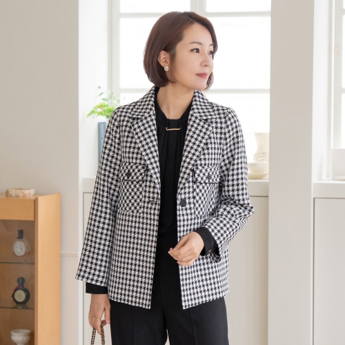 마담4060 엄마옷 숏체크싱글자켓봄-YJK2403007-중년여성의류 50대여성의류