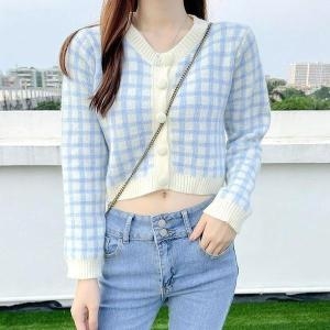 오노마 ONM 체크 패턴 도톰 크롭 가디건 코디 20대 여친룩 S11328078