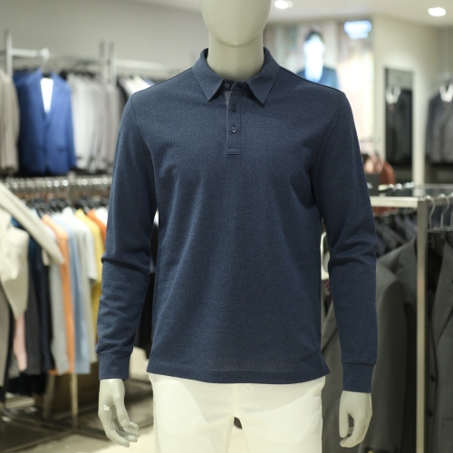 바쏘 네이비 면혼방 카라 티셔츠 BSY5KT38