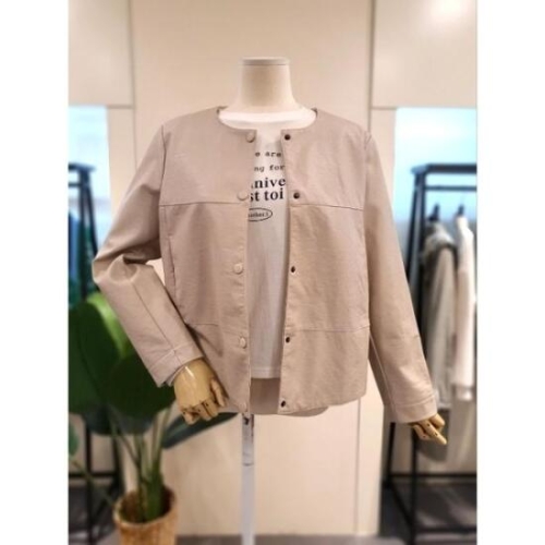 미스칸트 라운드 넥 에코 가죽 자켓 라이트그레 KNLTN901LG