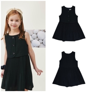 빈 네이비 슬리브리스 레이어드 원피스 (BY22OP01NV)