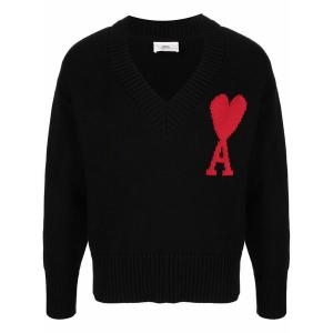 아미 니트 빅하트로고 브이넥 블랙_UKS203 016 009