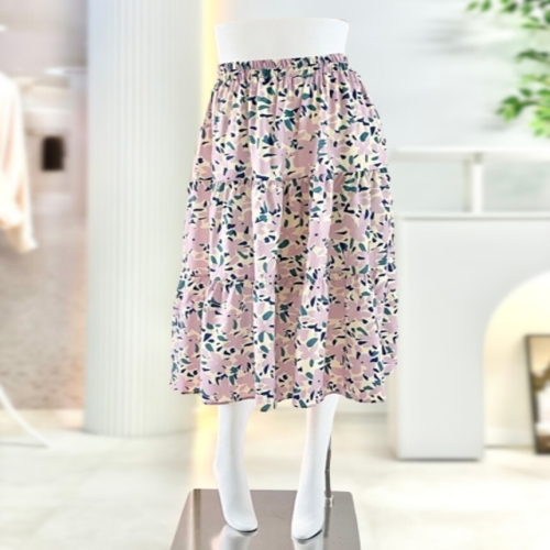 핑크 플라워 프릴 밴딩 롱 스커트 SSD3SK12BT1