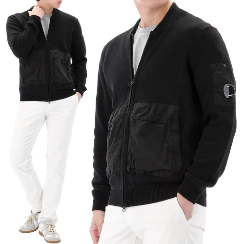 CP컴퍼니 코튼 믹스 봄버 니트 집업 가디건_16CMKN046A 999