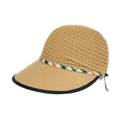 플릭앤플록 YCP001.밀짚챙 체크끈 벙거지모자 중년 여성 엄마 할머니 여름 챙모자