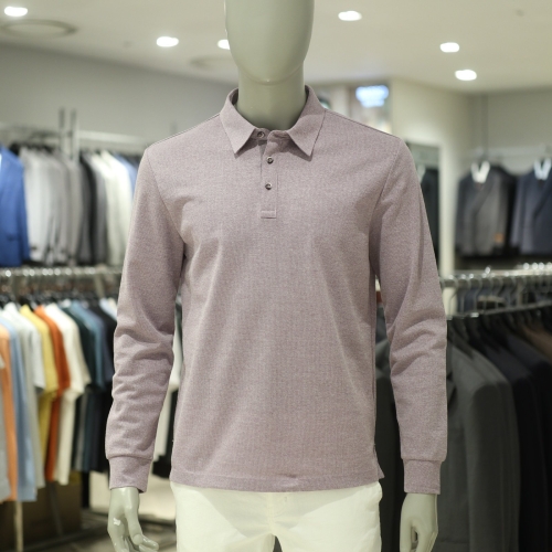 바쏘 퍼플 면혼방 카라 티셔츠 BSY5KT42