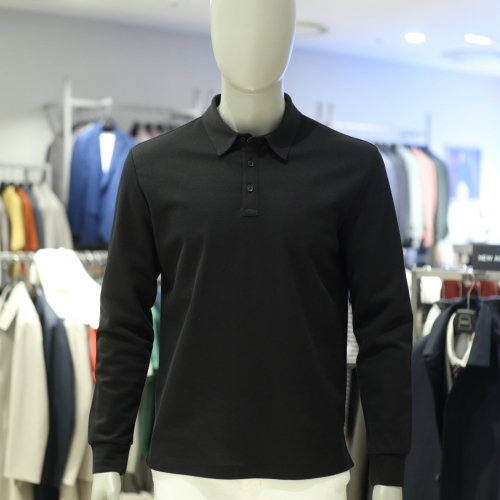 바쏘 블랙 면혼방 카라 티셔츠 BSY5KT40