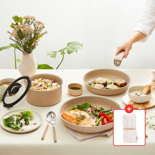 테팔  매직핸즈 딜라이트 멀티 6종 (팬28+볶음26+편수18+유리뚜껑+밀폐뚜껑+손잡이)