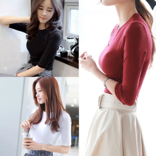 오노마 ONM 여성 라운드넥 5부 티셔츠 여자 슬림핏 반팔티 14216162