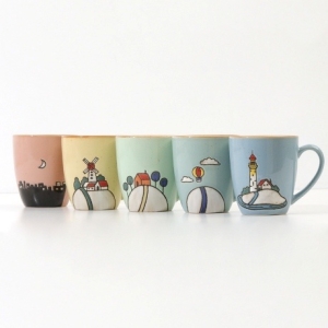 홈 카페 클래식 드로잉 예쁜 선물 마르켄 노덴 도자기 머그 컵 잔 선물세트 1p
