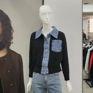 Ab.f.z Abfz DP01 데님 배색 카라 니트 가디건 AFY5GY31 S12796742