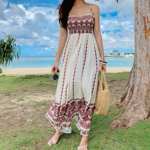 아모레퍼시픽 오딧세이 비바럽 / 비치 원피스-화이트 OP18158F 바캉스 스모크 밴딩 오프숄더 끈