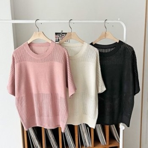 샵앤 도디 여성 라운드 5부 니트 티셔츠 JR-WKN-3248-블랙