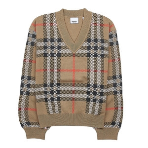 버버리 라벨루쏘 체크 울 스웨터 8068391 C KG5 HOLLY BSK CHECK A7028 12-14