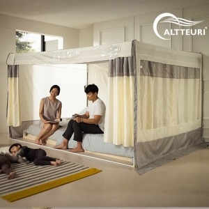 알뜨리  소프트 사각 난방텐트+투라인봉 커튼형세트 침대 방풍 방풍 방한 보온텐트