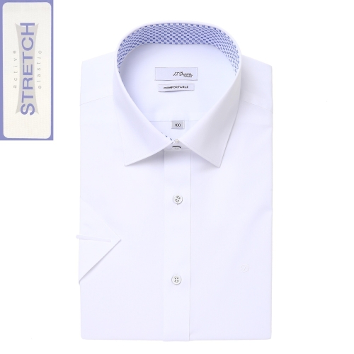 ST듀퐁 셔츠 SE4MM22HS925SWH 반팔 여름용 슬림핏 구김 없는 카라뒤 로고 스트레치 반소매 스판 와이셔츠